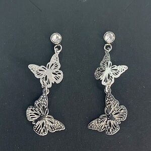 Butterfly Dangle Earrings w CZ Stone